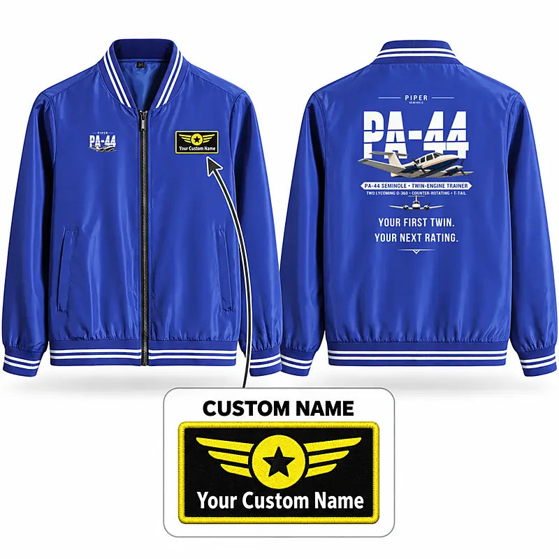 Piper PA-44-180 Seminole Stylish Jackets - Baseball Collar - Original + Name - Royal Blue