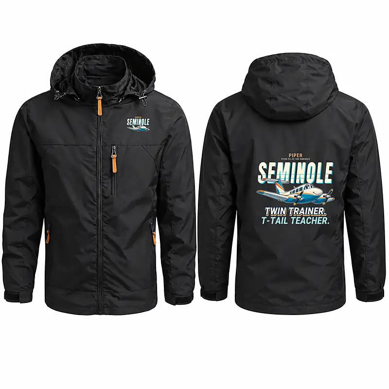 Piper PA-44-180 Seminole Stylish Jackets - Hooded Windbreaker - Cartoon - Black