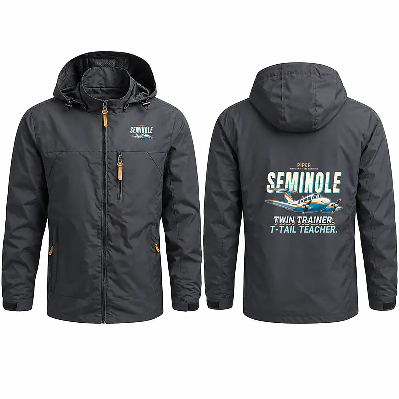 Piper PA-44-180 Seminole Stylish Jackets - Hooded Windbreaker - Cartoon - Charcoal
