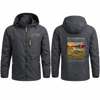 Thumbnail for Piper PA-44-180 Seminole Stylish Jackets - Hooded Windbreaker - Poster - Charcoal