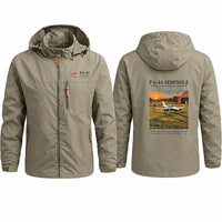 Thumbnail for Piper PA-44-180 Seminole Stylish Jackets - Hooded Windbreaker - Poster - Khaki