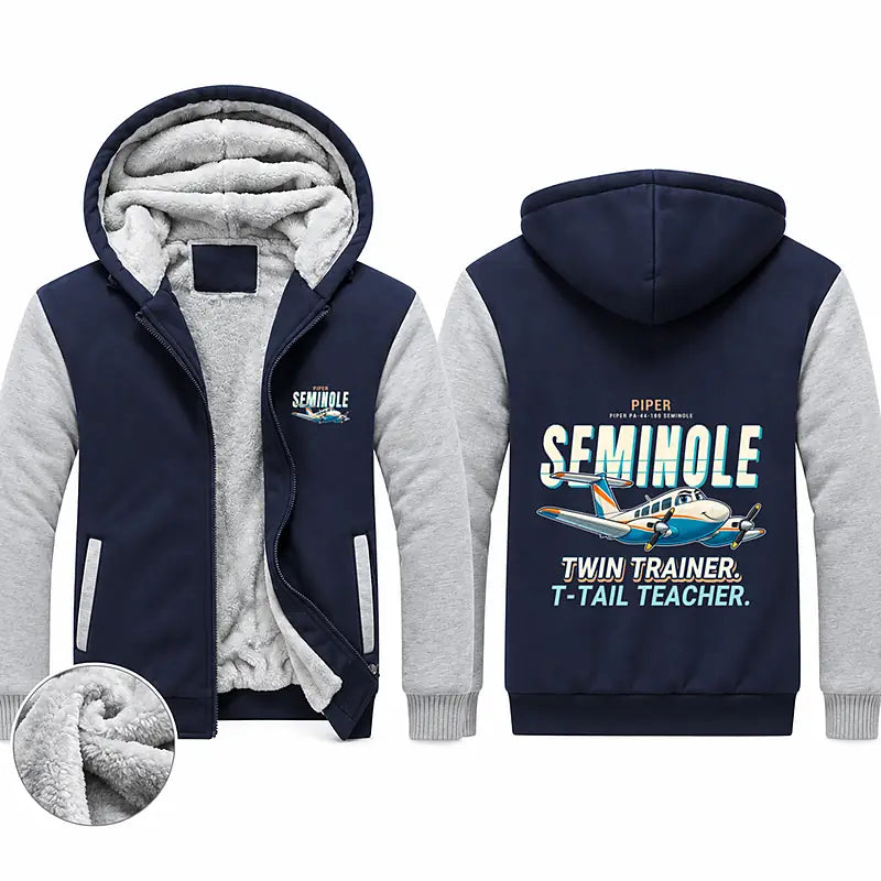 Piper PA-44-180 Seminole Zipped Sweatshirts - Cartoon - Navy & Gray