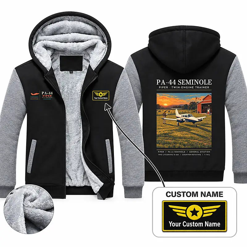 Piper PA-44-180 Seminole Zipped Sweatshirts - Poster + Name - Black & Gray