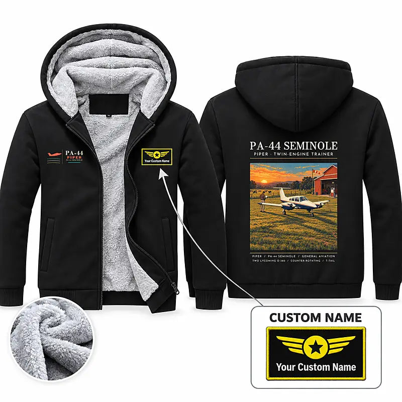 Piper PA-44-180 Seminole Zipped Sweatshirts - Poster + Name - Black