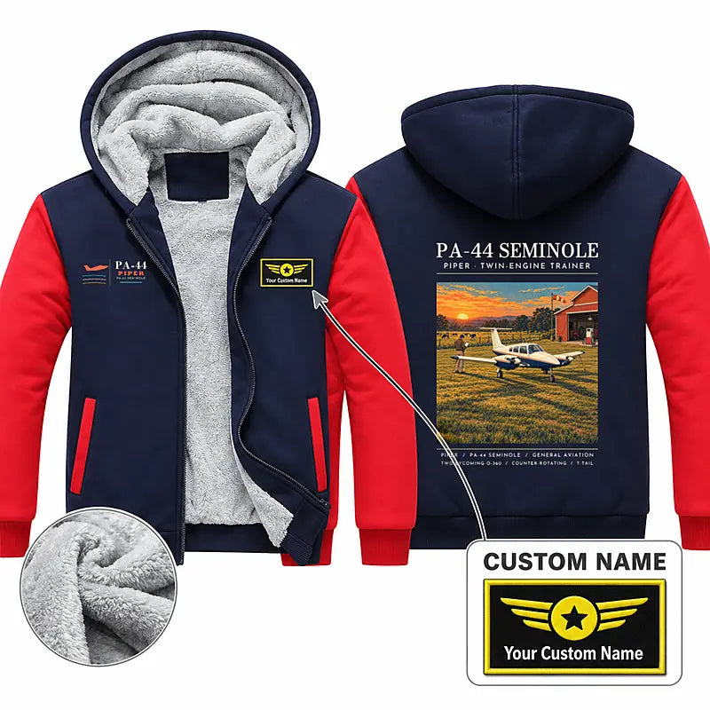 Piper PA-44-180 Seminole Zipped Sweatshirts - Poster + Name - Navy & Red