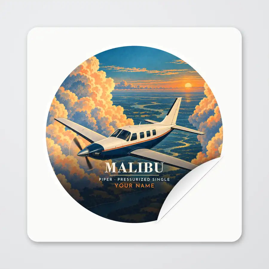 Piper PA-46 Malibu - 3D + Name - Circle Sticker - Peel