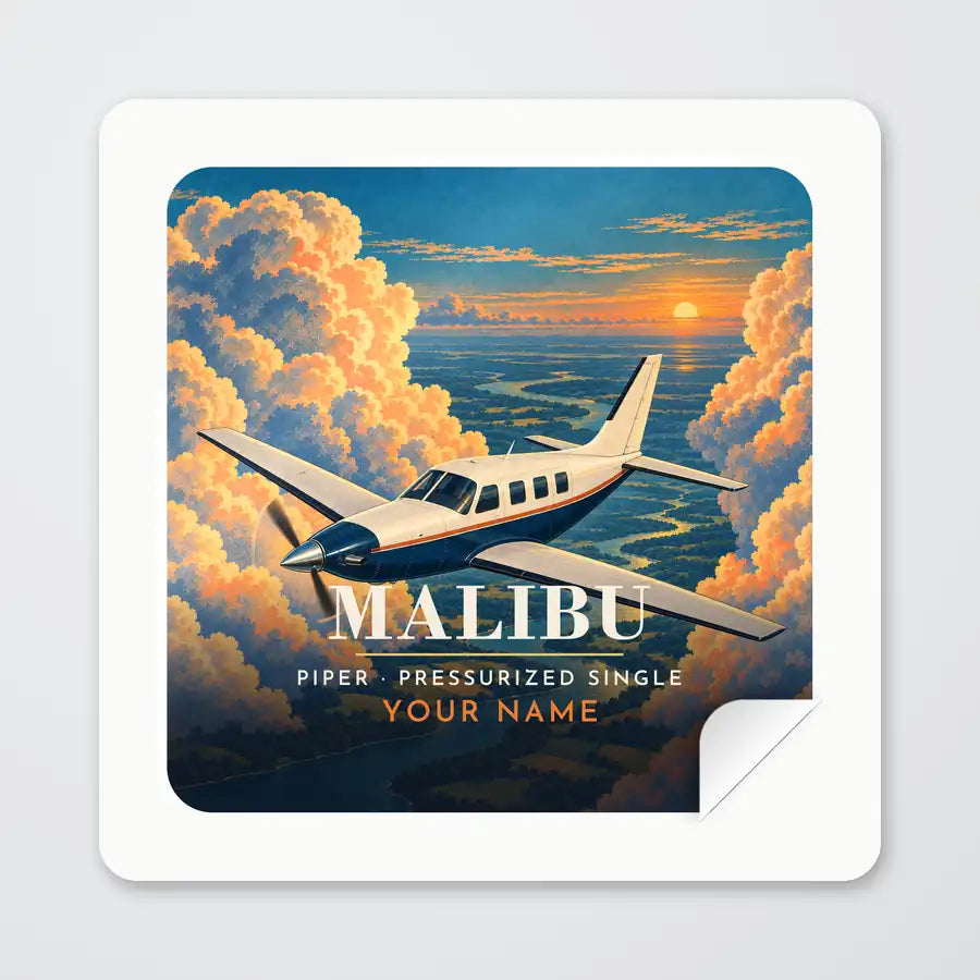 Piper PA-46 Malibu - 3D + Name - Square Sticker - Peel