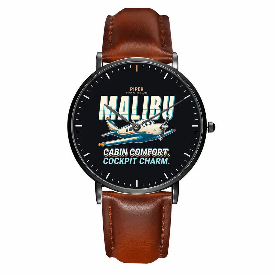 Piper PA-46 Malibu - Cartoon - Slim Leather - Black and Brown Leather Strap