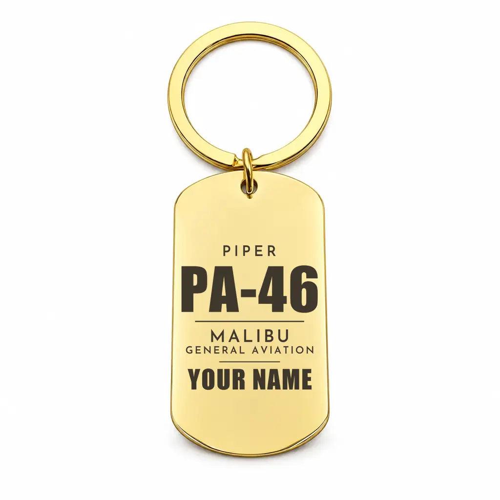 Piper PA-46 Malibu - Key Chain - Tag + Name - Gold
