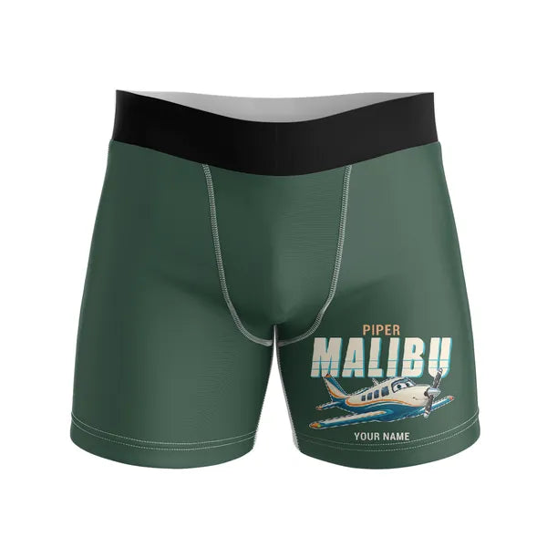 Piper PA-46 Malibu - Men Boxers - Cartoon + Name - Dark Green