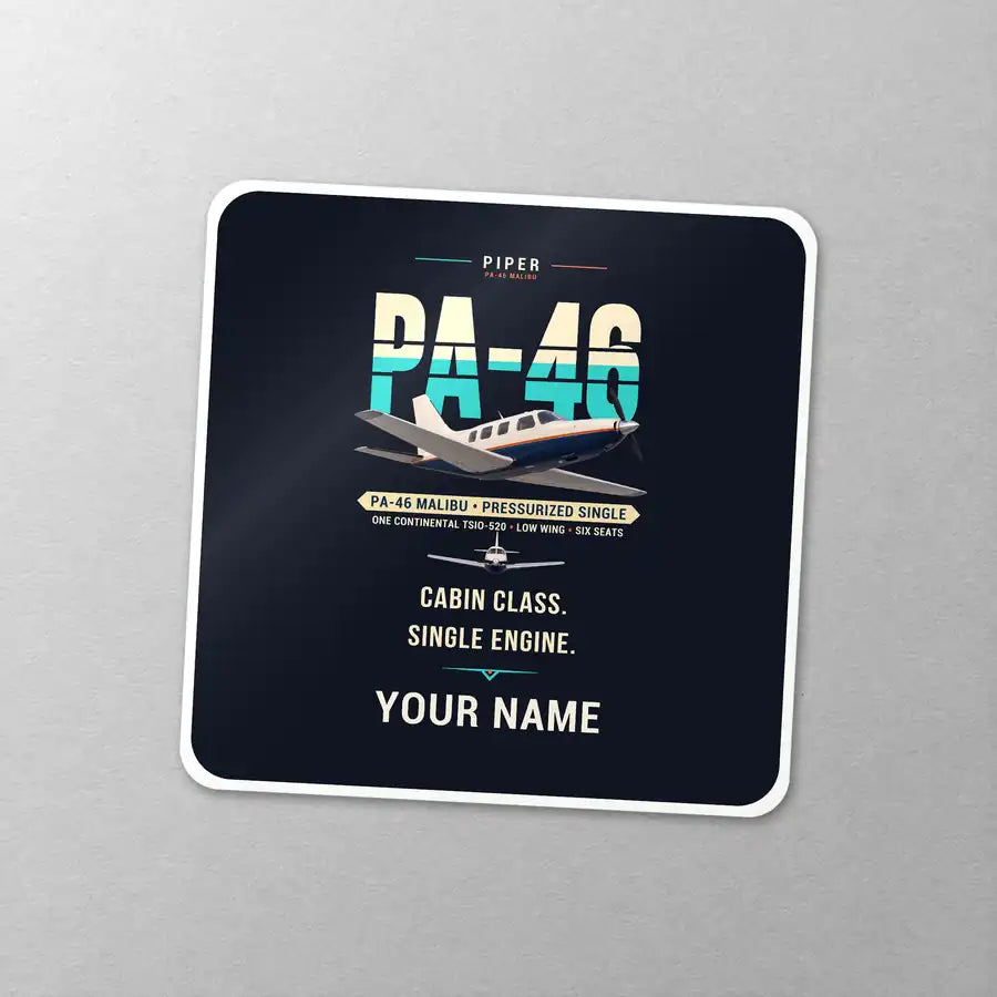 Piper PA-46 Malibu - Original + Name - Square Sticker - Close-up