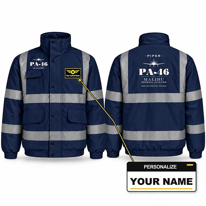 Piper PA-46 Malibu Reflective Winter Jackets - Heritage + Name - Navy Blue