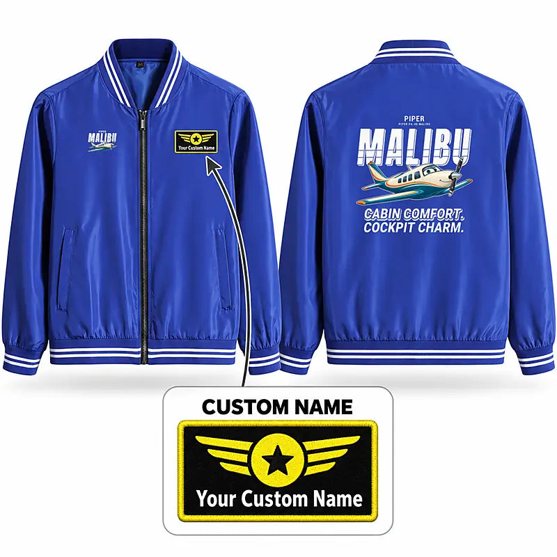 Piper PA-46 Malibu Stylish Jackets - Baseball Collar - Cartoon + Name - Royal Blue
