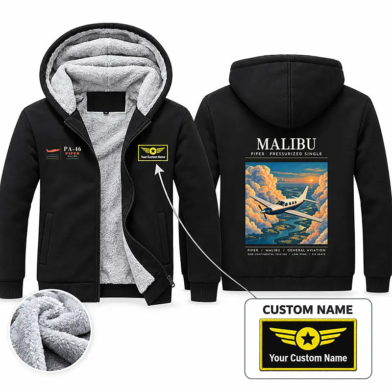 Piper PA-46 Malibu Zipped Sweatshirts - Poster + Name - Black