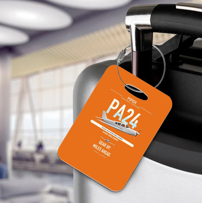 Piper PA-24-250 Comanche 250 design on orange acrylic luggage tags, double-side print