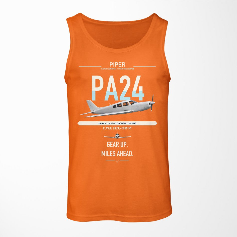 Piper PA-24-250 Comanche 250 design on orange tank top