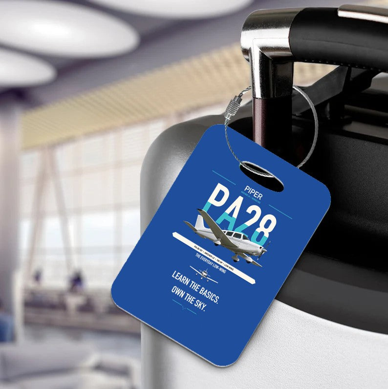 Piper PA-28-181 Archer LX design on blue acrylic luggage tags, double-side print