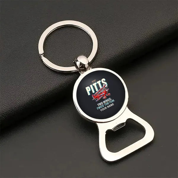 Pitts S-2B - Cartoon + Name - Bottle Opener Key Chain - Black