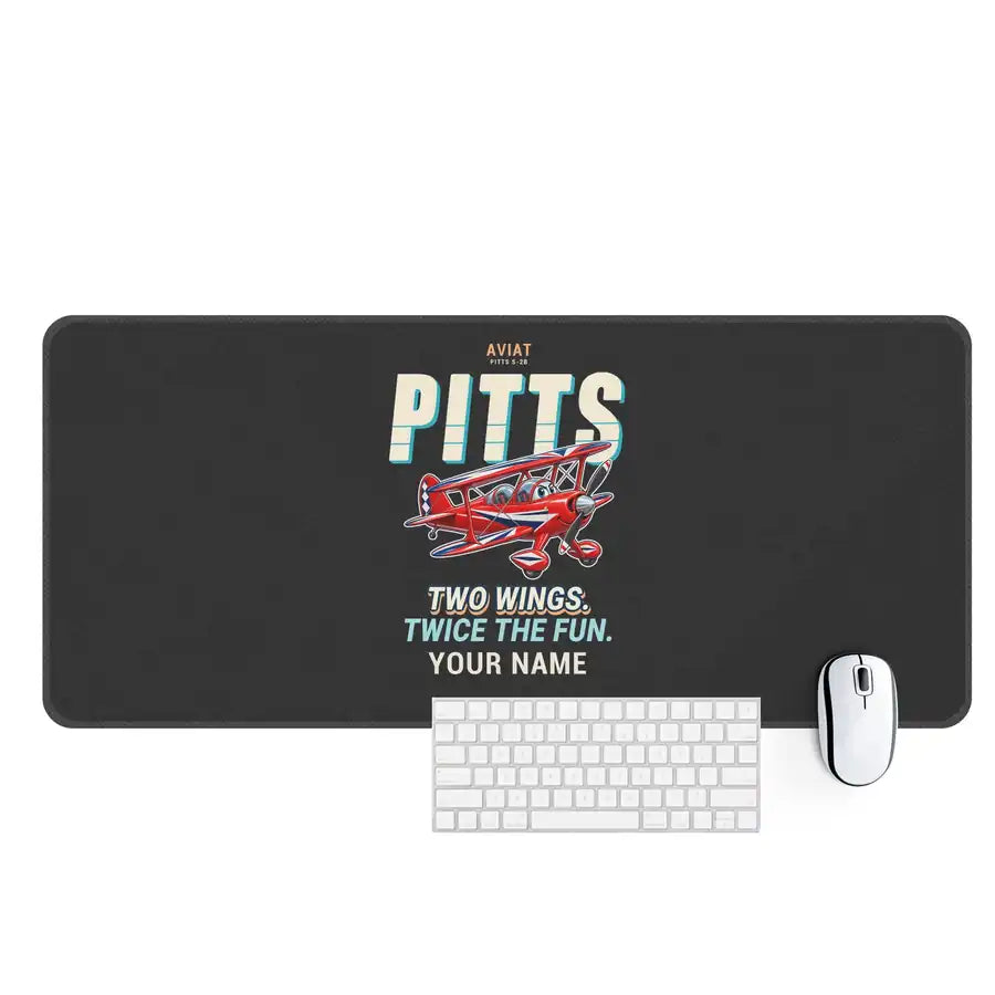 Pitts S-2B - Cartoon + Name - Desk Mat - Black