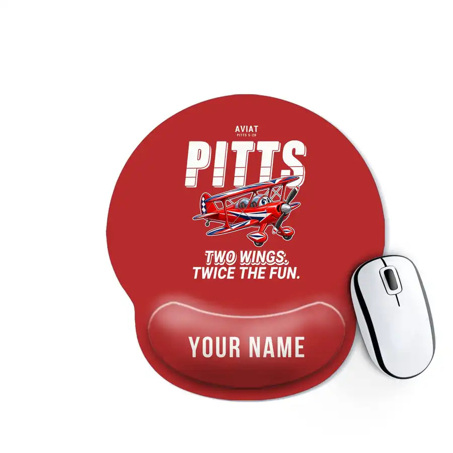 Pitts S-2B - Cartoon + Name - Ergonomic Mouse Pad - Red
