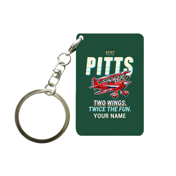 Pitts S-2B - Cartoon + Name - Key Chain - Dark Green