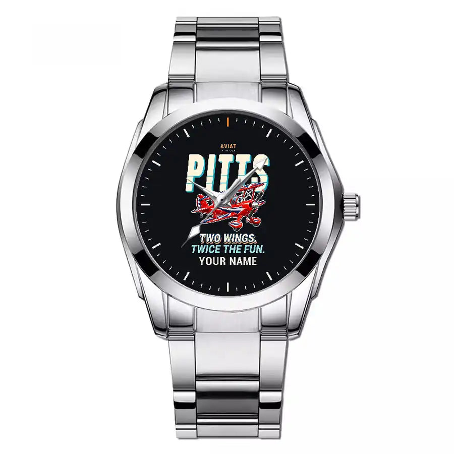 Pitts S-2B - Cartoon + Name - Stainless Steel Band - For Men
