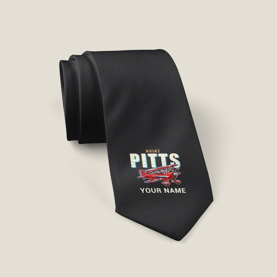 Pitts S-2B - Cartoon + Name - Tie - Black