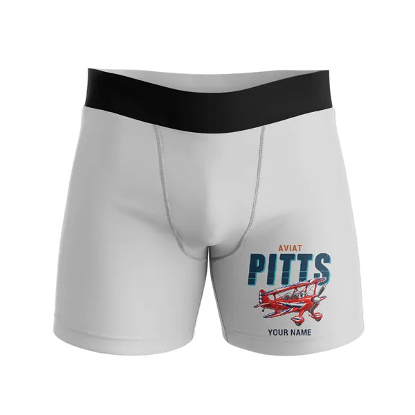 Pitts S-2B - Men Boxers - Cartoon + Name - Light Gray