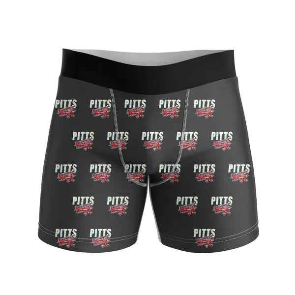 Pitts S-2B - Men Boxers - Cartoon Pattern - Black