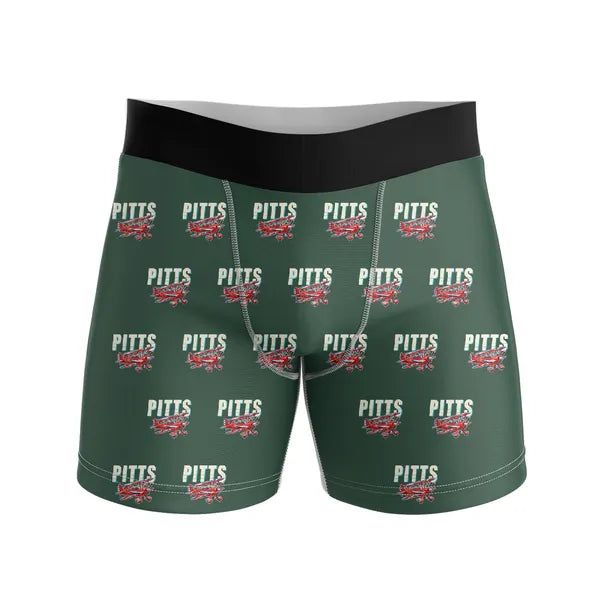 Pitts S-2B - Men Boxers - Cartoon Pattern - Dark Green