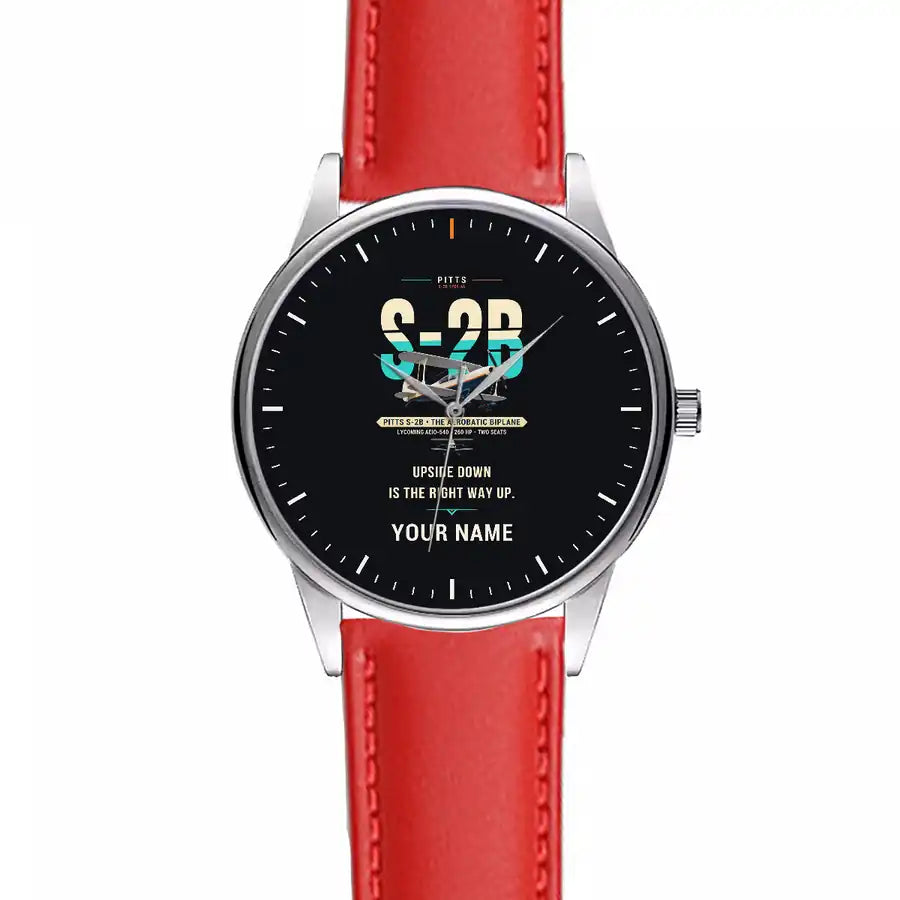 Pitts S-2B - Original + Name - Leather Strap - Red Leather Strap