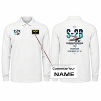 Thumbnail for Pitts S-2B Premium Polo T-Shirts - Original + Name - Long Sleeve - White