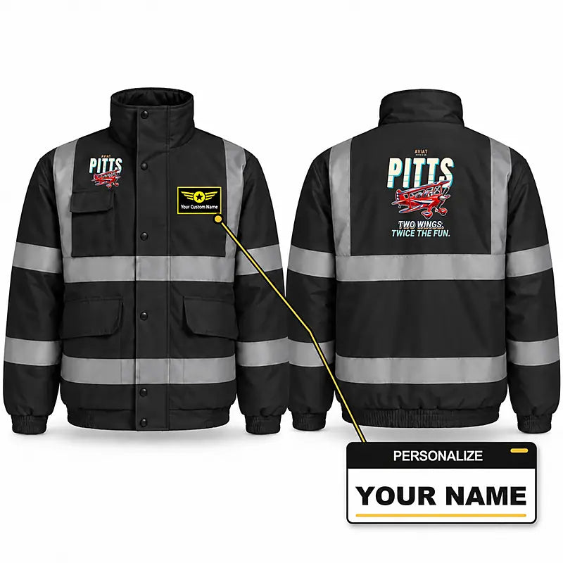 Pitts S-2B Reflective Winter Jackets - Cartoon + Name - Black