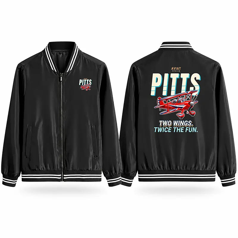 Pitts S-2B Stylish Jackets - Baseball Collar - Cartoon - Black