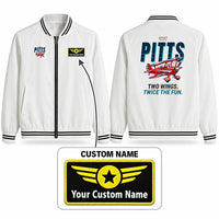 Thumbnail for Pitts S-2B Stylish Jackets - Baseball Collar - Cartoon + Name - White