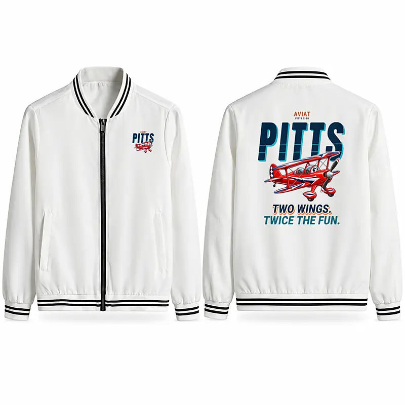 Pitts S-2B Stylish Jackets - Baseball Collar - Cartoon - White
