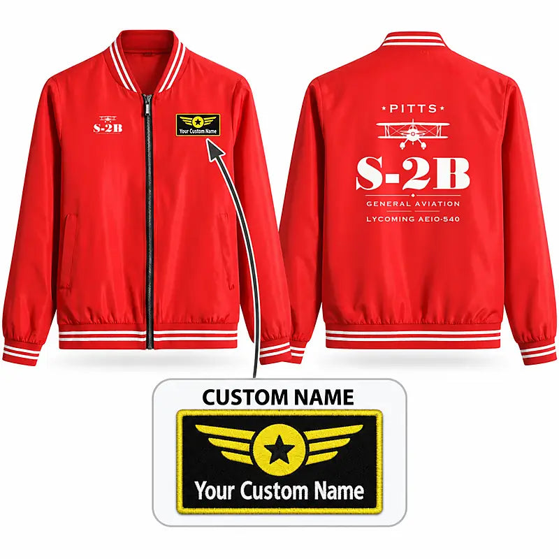 Pitts S-2B Stylish Jackets - Baseball Collar - Heritage + Name - Red