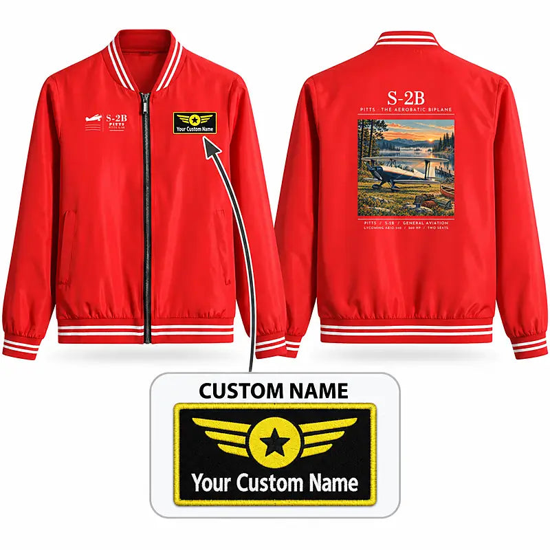 Pitts S-2B Stylish Jackets - Baseball Collar - Poster + Name - Red