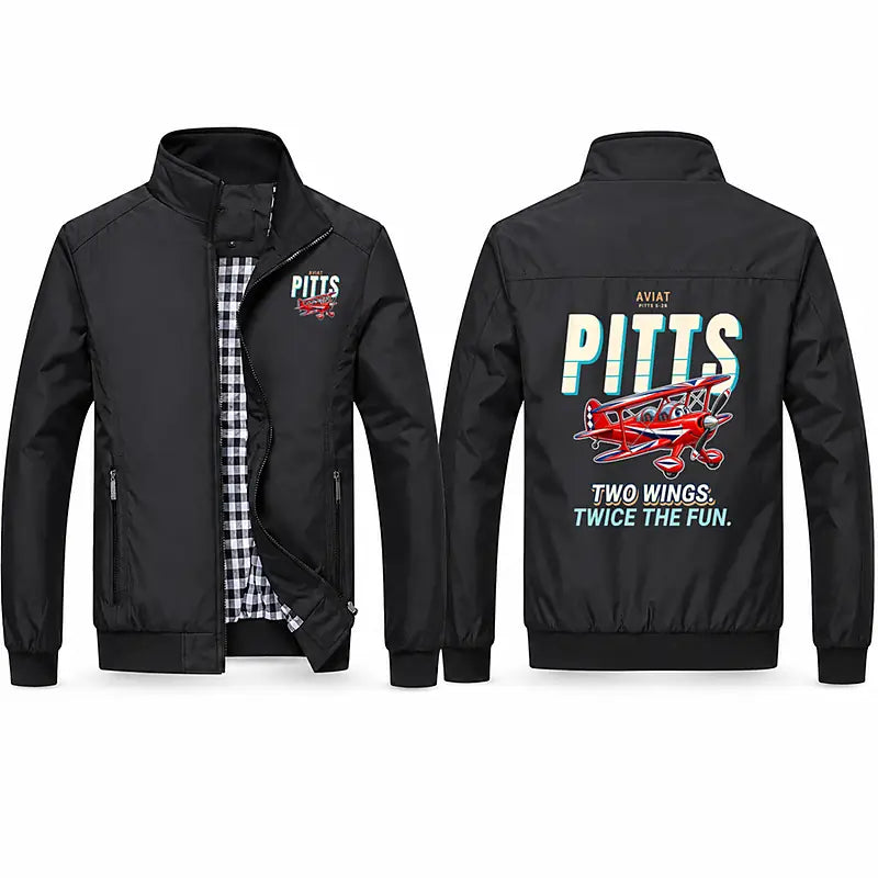 Pitts S-2B Stylish Jackets - Stand Collar - Cartoon - Black