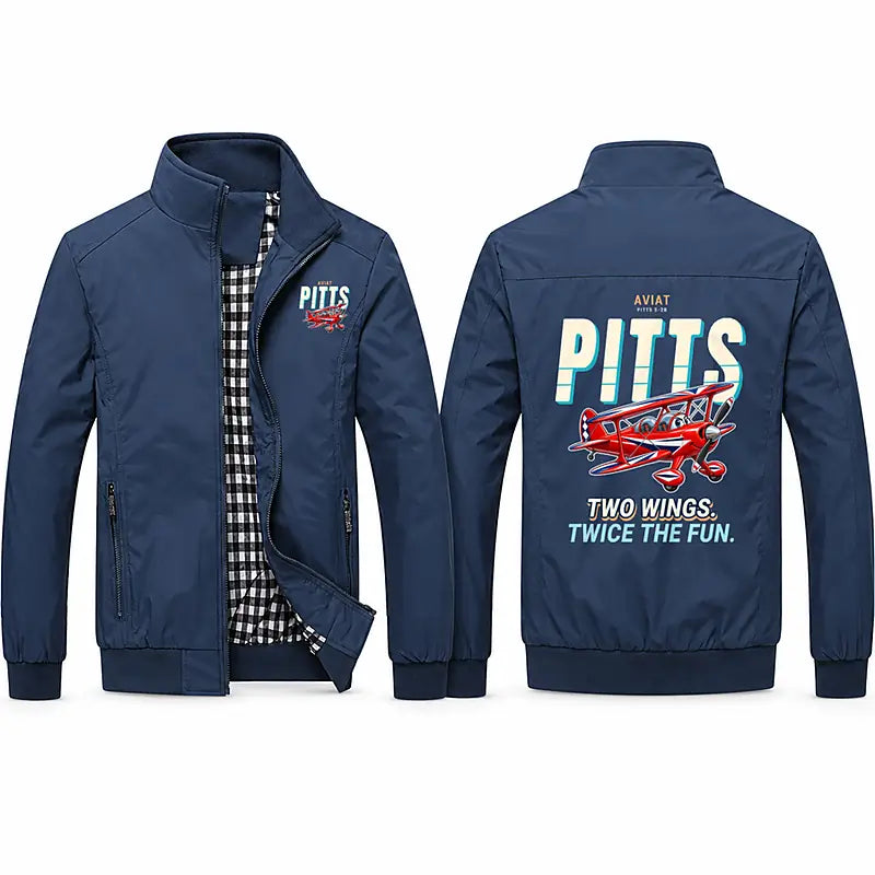 Pitts S-2B Stylish Jackets - Stand Collar - Cartoon - Navy Blue