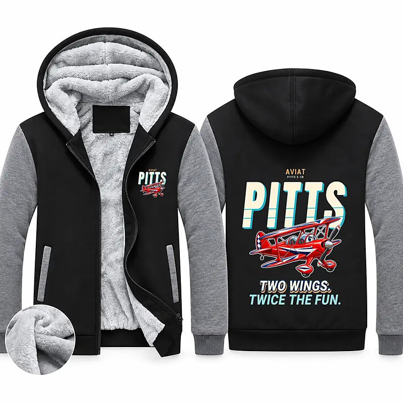 Pitts S-2B Zipped Sweatshirts - Cartoon - Black & Gray