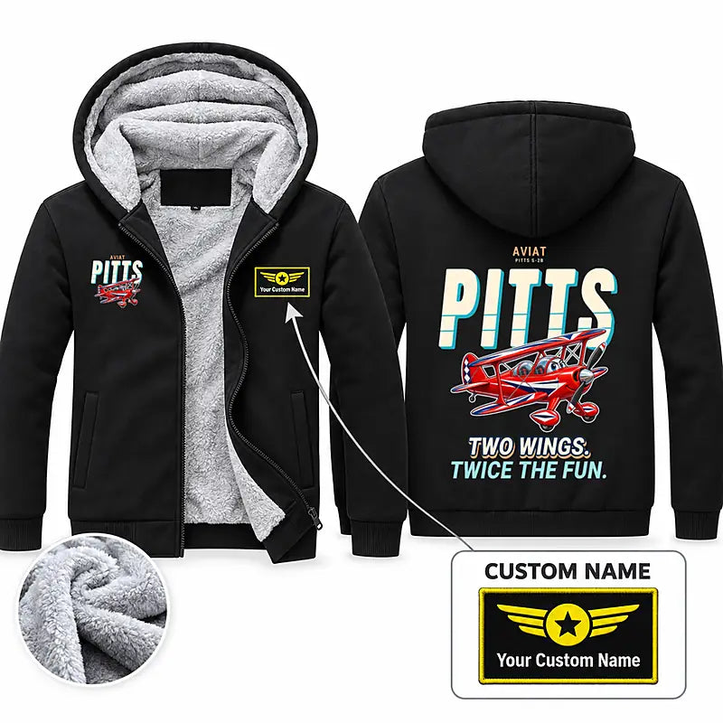 Pitts S-2B Zipped Sweatshirts - Cartoon + Name - Black