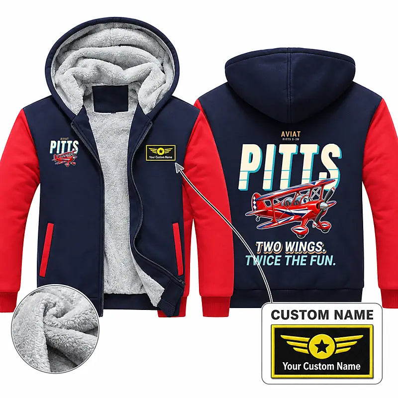 Pitts S-2B Zipped Sweatshirts - Cartoon + Name - Navy & Red