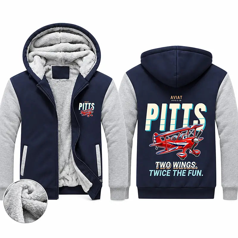 Pitts S-2B Zipped Sweatshirts - Cartoon - Navy & Gray