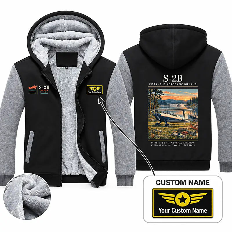Pitts S-2B Zipped Sweatshirts - Poster + Name - Black & Gray