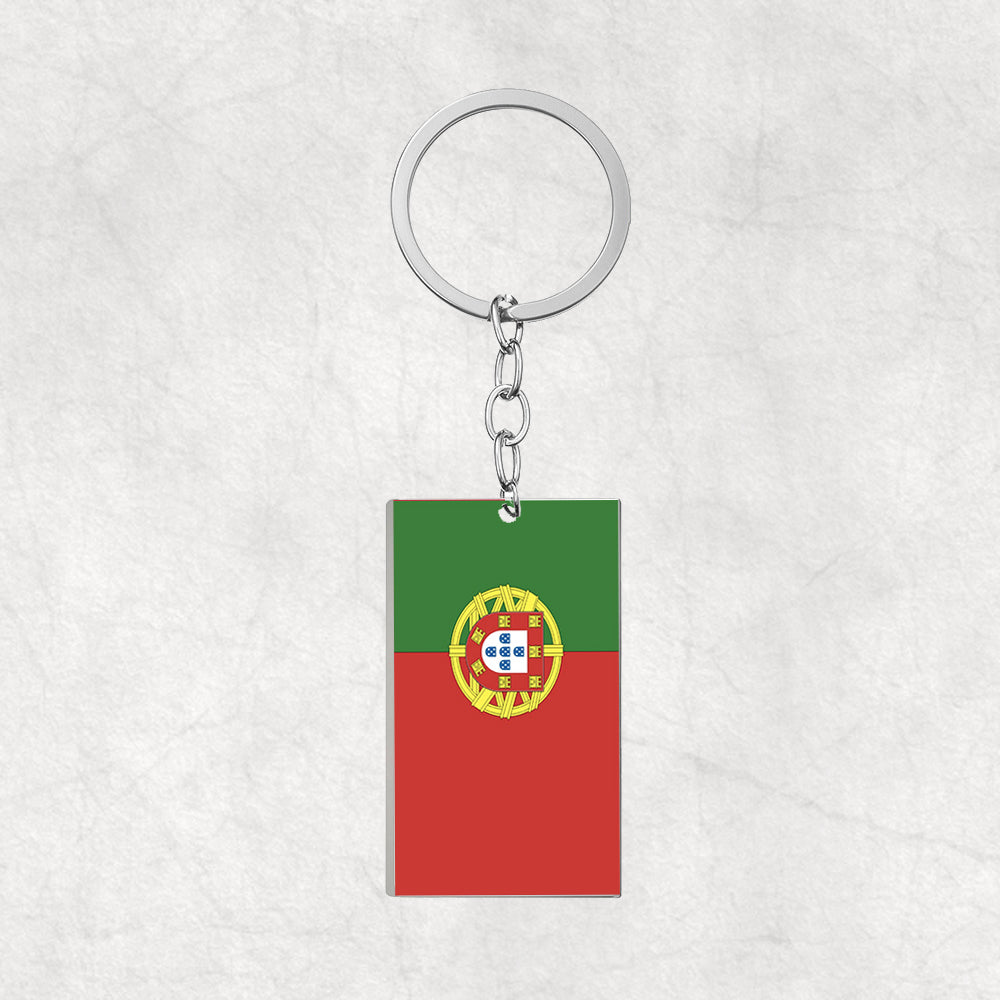 Portugal Flag Designed Stainless Steel Flag Key Chains (Double Side)