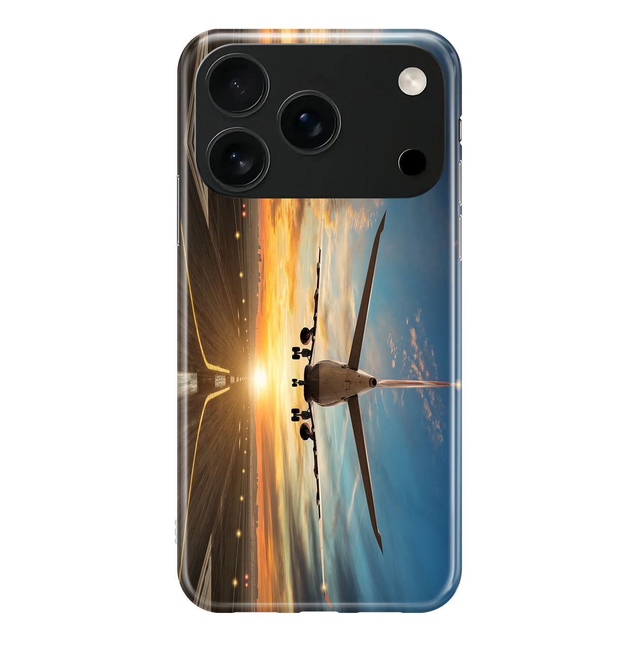 Airplane over Runway Towards the Sunrise Printed iPhone Cases