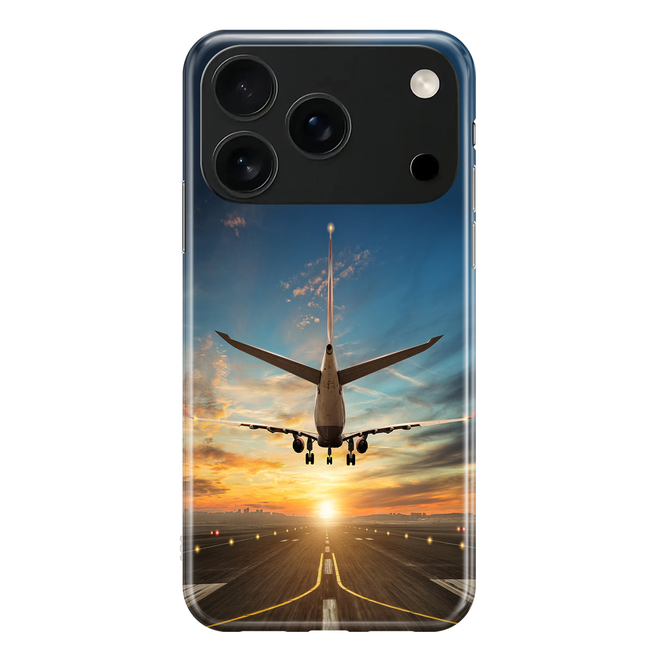 Airplane over Runway Towards the Sunrise Printed iPhone Cases