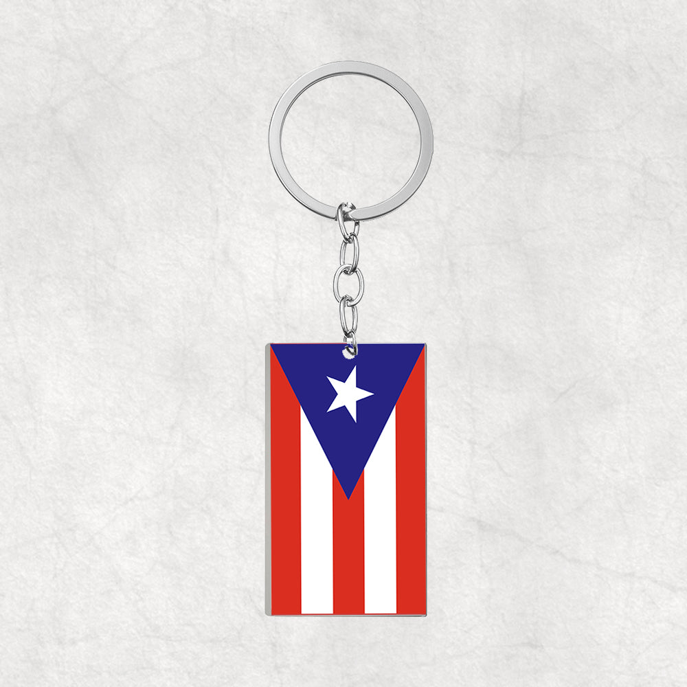 Puerto Rico Flag Designed Stainless Steel Flag Key Chains (Double Side)