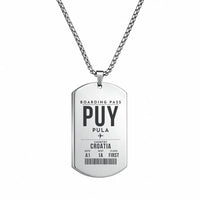 Thumbnail for Pula Airport PUY - Necklace - Boarding Pass Style - Silver